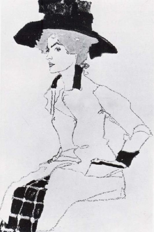 Egon Schiele Portrait of a woman with a large hat